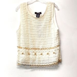 J. G. Hook scoop neckline beaded hemline cropped crochet çream top Size: 14.
